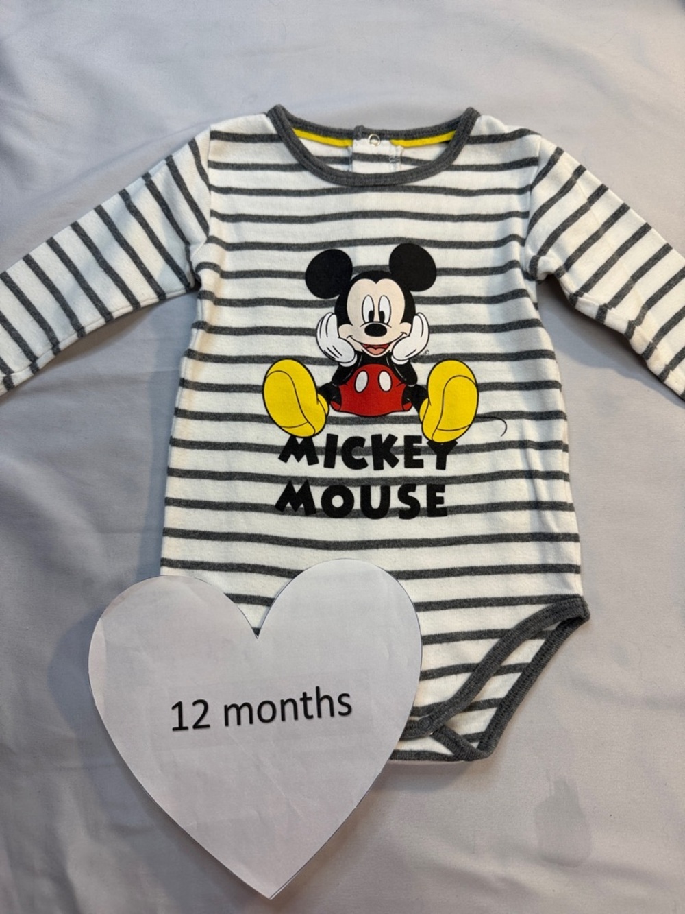 Disney Striped Mickey Mouse Bodysuit in White, Gray and Yellow